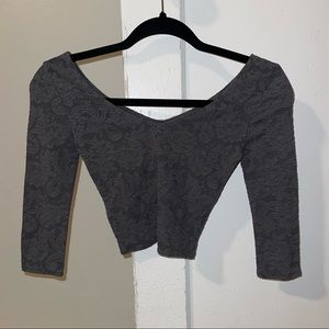 Abercrombie & Fitch Army green 3/4 Sleeve Embossed Crop Top